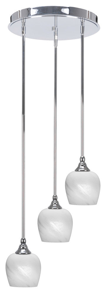 Empire 3-Light Cluster Pendalier, Chrome/White Marble