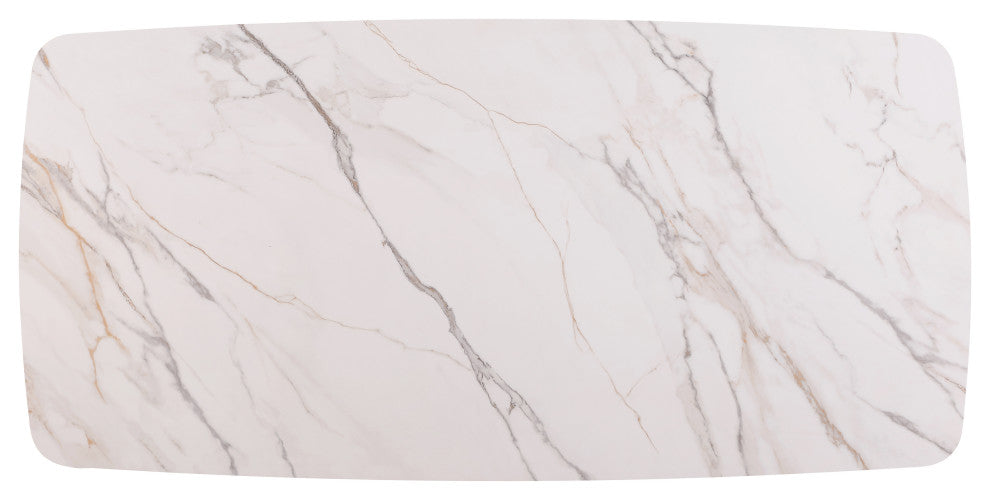 Niya Dining Table, White, Brushed Gold Base
