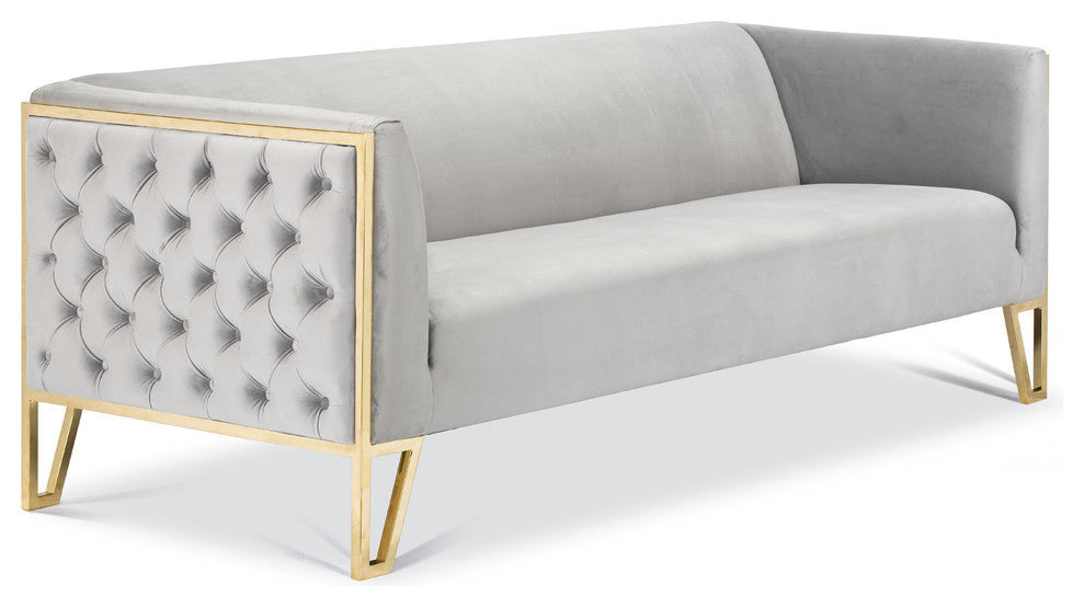 Kara Tufted Sofa, Polished Gold Steel