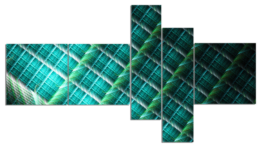 Green Fractal Grill Pattern, Abstract Art on Canvas, 60"x32", 5 panels