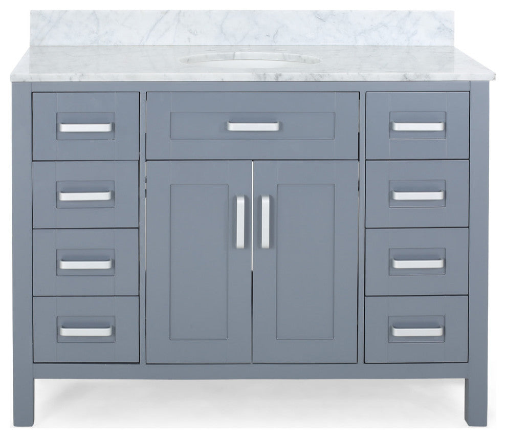 Grace Contemporary 48" Wood Single Sink Bathroom Vanity With Marble Counter Top, Gray
