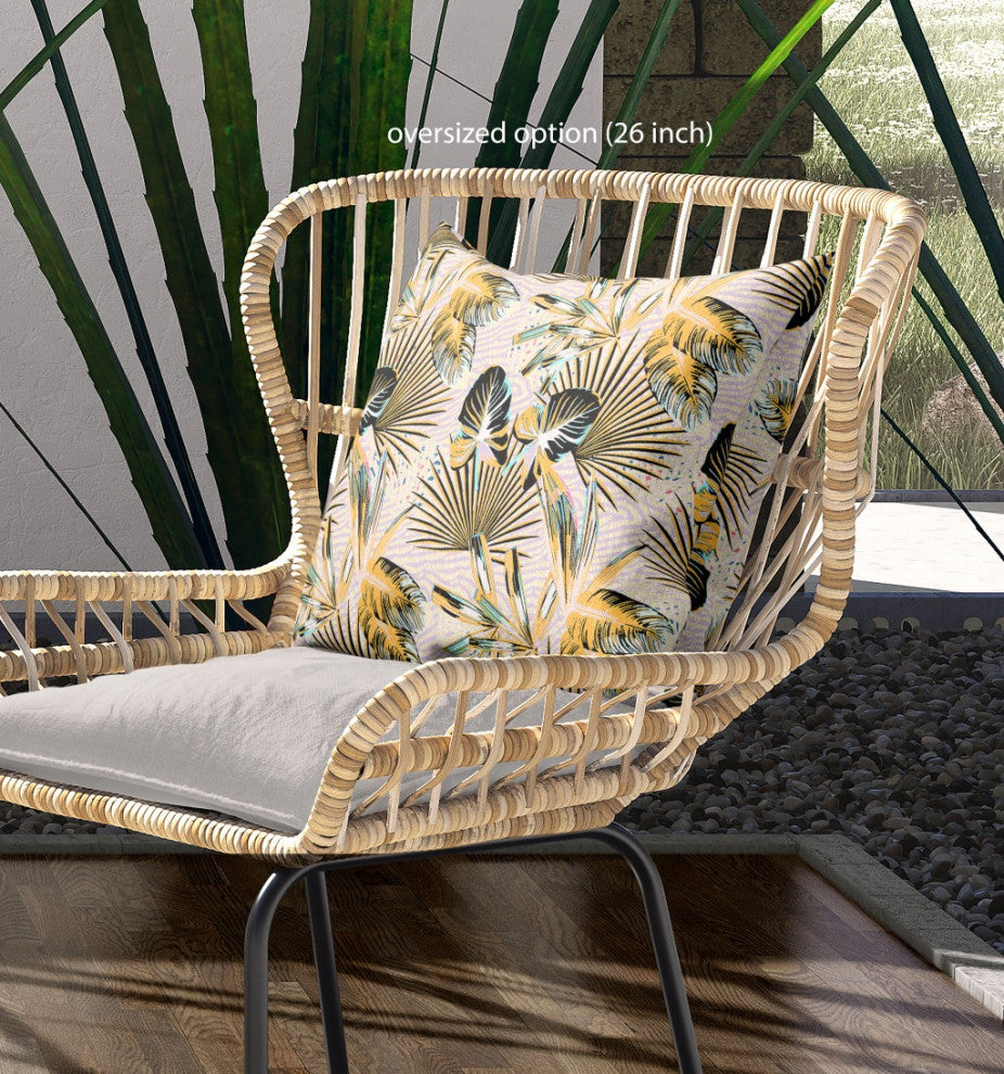 28" Yellow Black Tropical Indoor Outdoor Throw Pillow