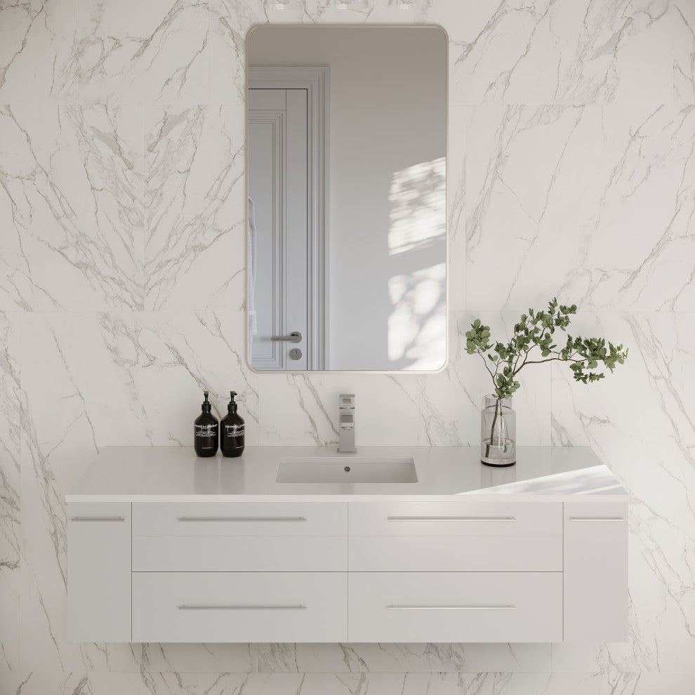 Lucera Wall Mount Undermount Sink Bathroom Cabinet, White, 60"