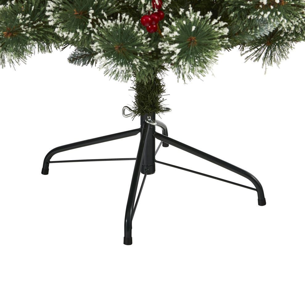 6' Frosted Swiss Pine Faux Christmas Tree With 300 Clear LED Lights and Berries