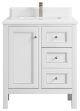 Nashville 30" Single Sink Bath Vanity, White 1.5" White Quartz