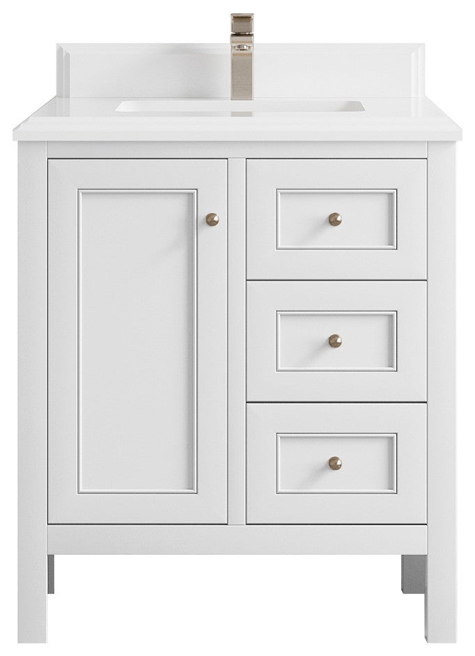 Nashville 30" Single Sink Bath Vanity, White 1.5" White Quartz