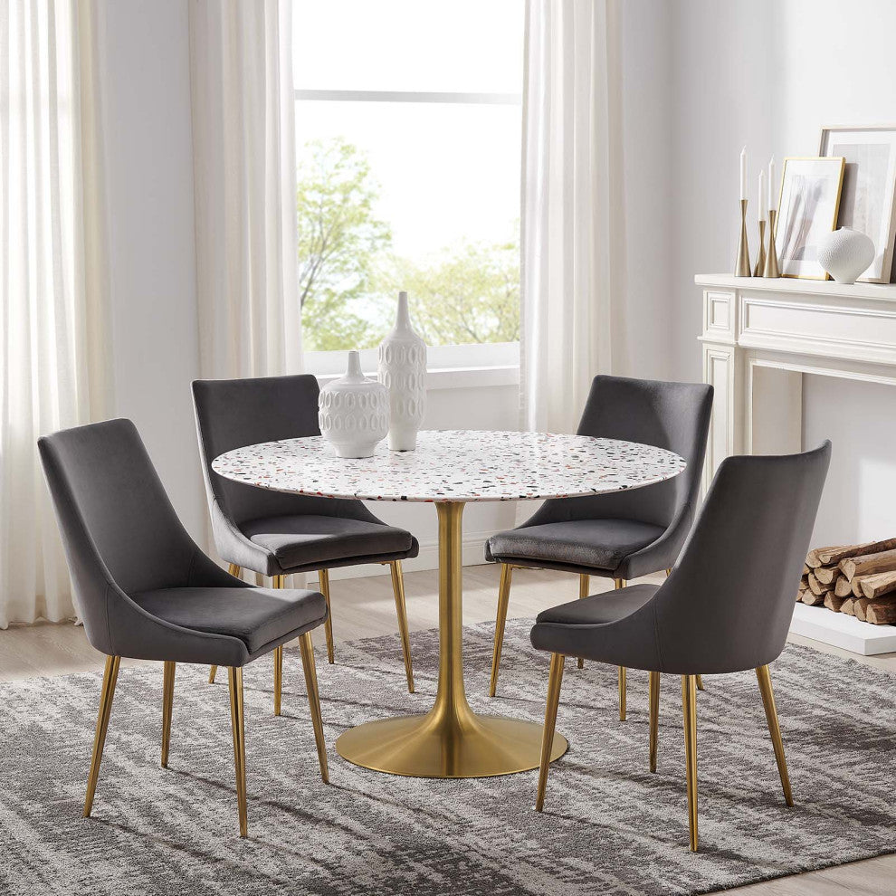 Lippa 47" Round Terrazzo Dining Table, Gold White