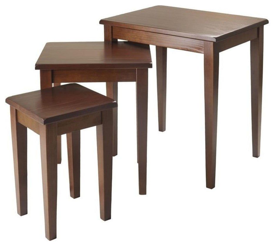 Pemberly Row 3-Piece Transitional Solid Wood Nesting Tables in Antique Walnut