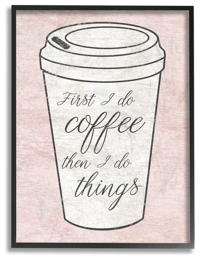 First Coffee Then Things Dusty Rose Pink Marble Framed Giclee Art, 11"x14"