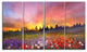Field of Poppy Dandelion and Daisy, Floral Canvas Artwork, 48"x28", 4 Panels