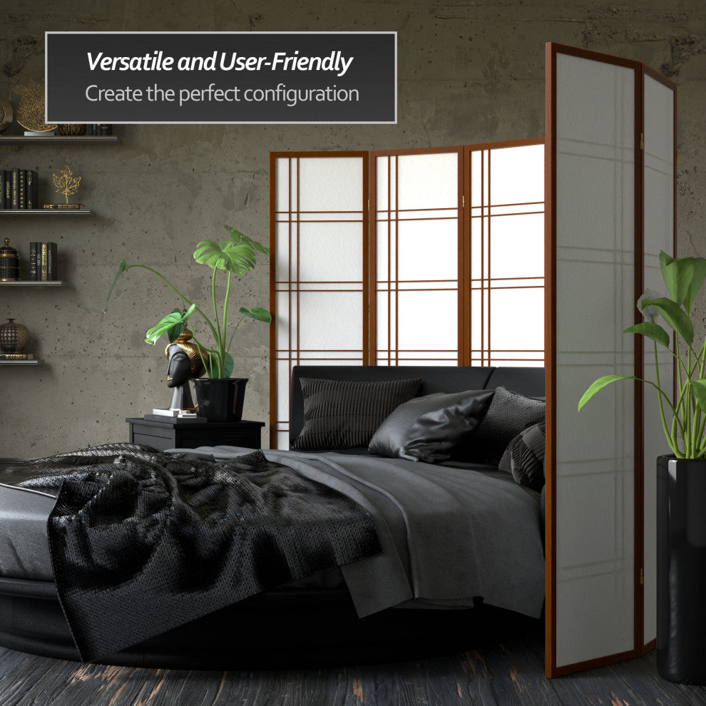6'' Tall Double Cross Shoji Screen, Walnut, 4 Panels