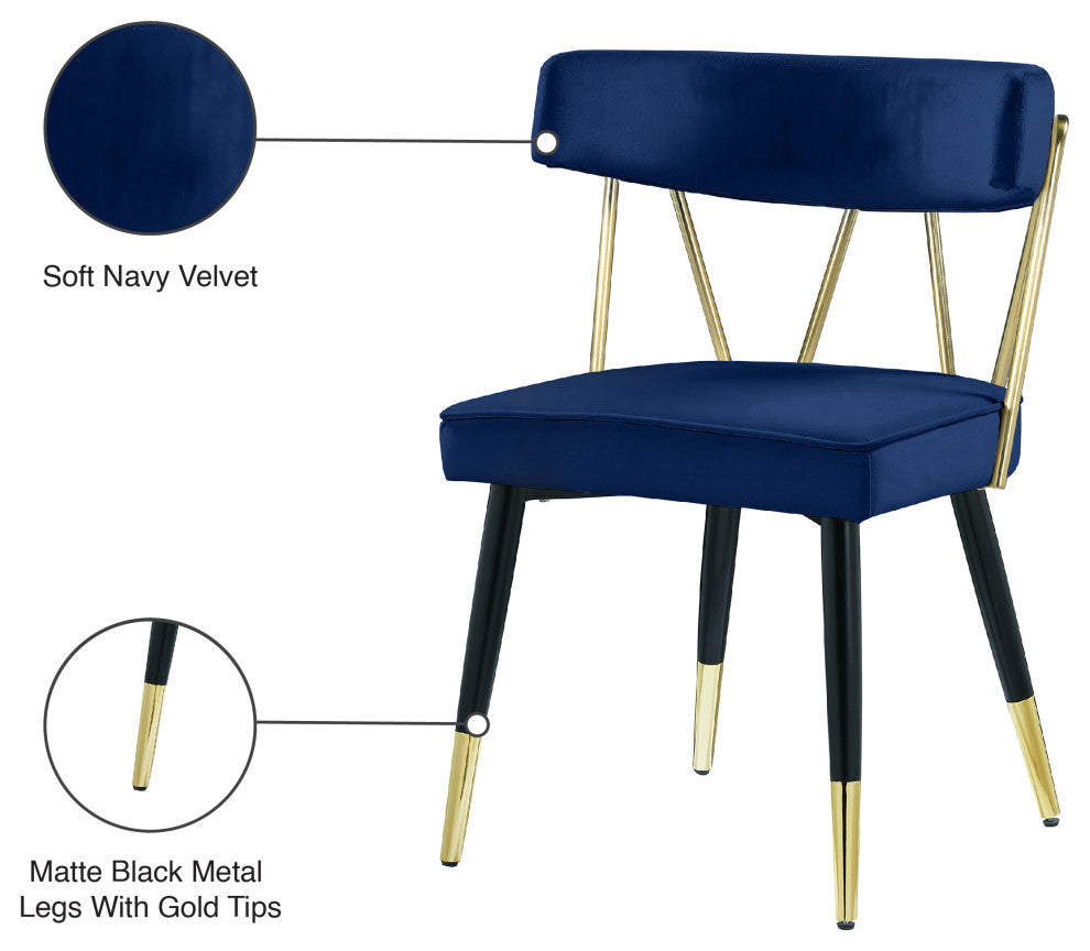 Rheingold Upholstered Dining Chair, Navy, Velvet