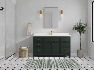 Sonoma 60 Single Bathroom Vanity in Dark Forest Green with 2" White Quartz