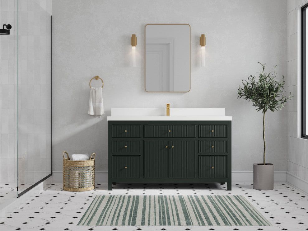 Sonoma 60 Single Bathroom Vanity in Dark Forest Green with 2" White Quartz