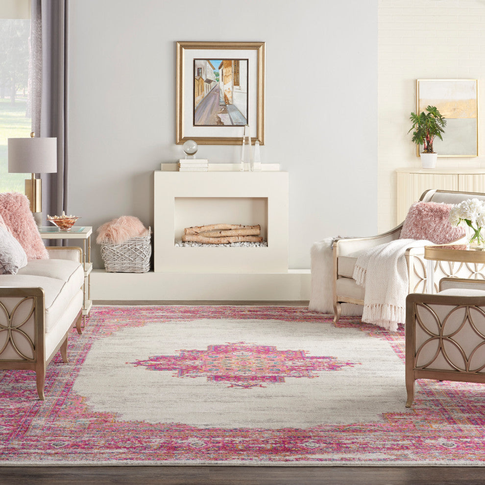 Nourison Passion 12' x 18' Ivory/Fuchsia Bohemian Indoor Area Rug