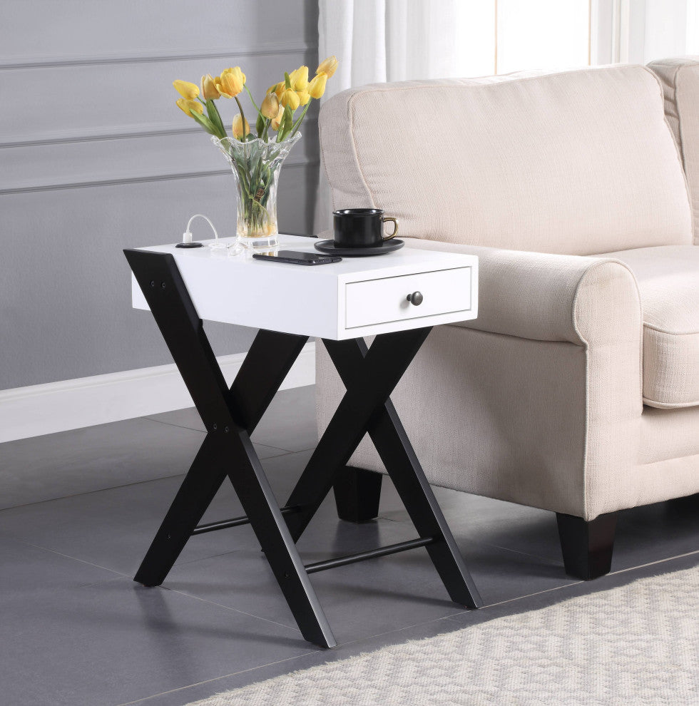 Fierce Side Table With USB Charging Dock, White