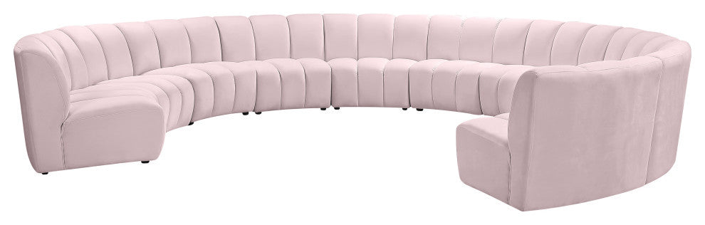 Infinity Channel Tufted Velvet Modular Chair, Pink, 10 Piece
