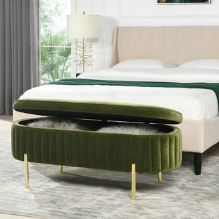 Chloe Modern Glam Storage Bench, Olive Green Performance Velvet