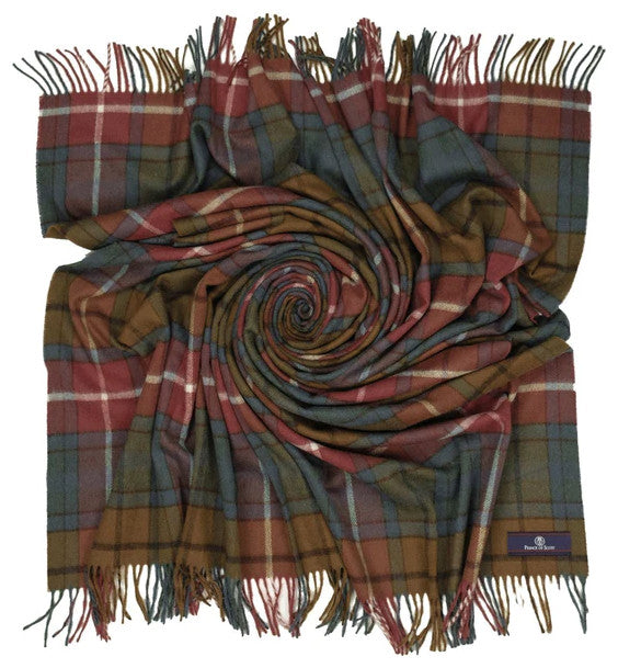 Prince of Scots Highland Tartan Tweed Merino Wool Throw, Antique Buchanan