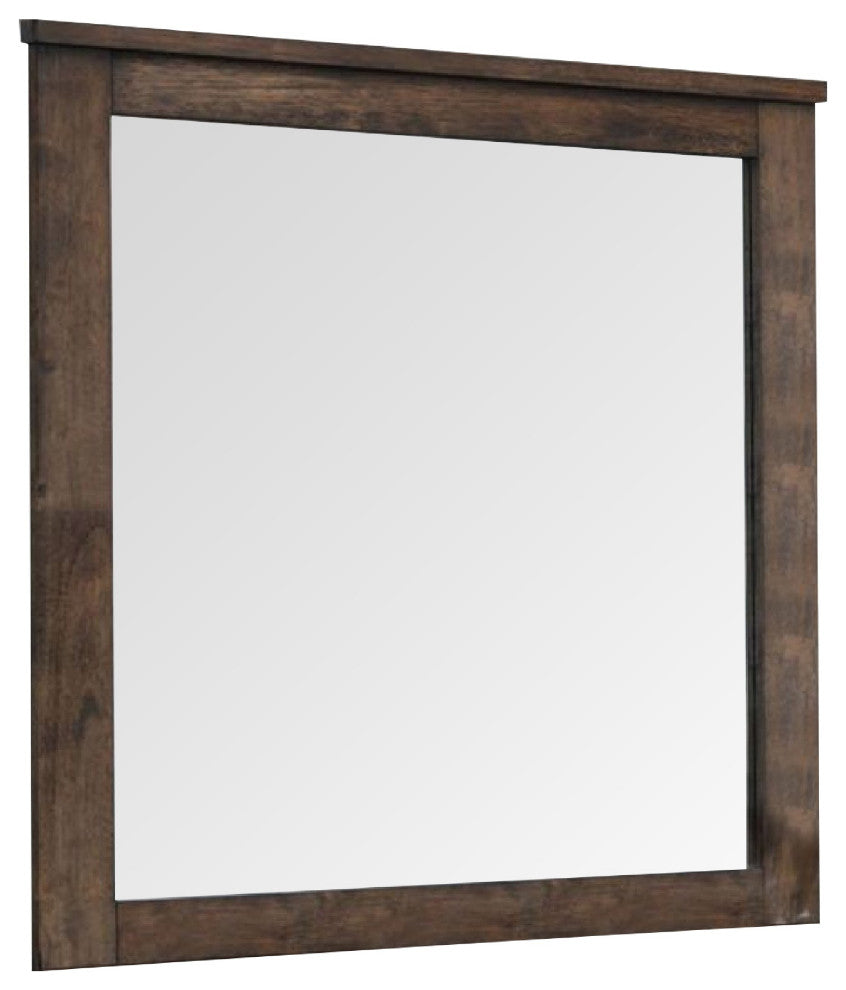 Benzara BM275062 Wood Portrait Mirror, Beveled Trim Top, Wood Grain, Oak Brown