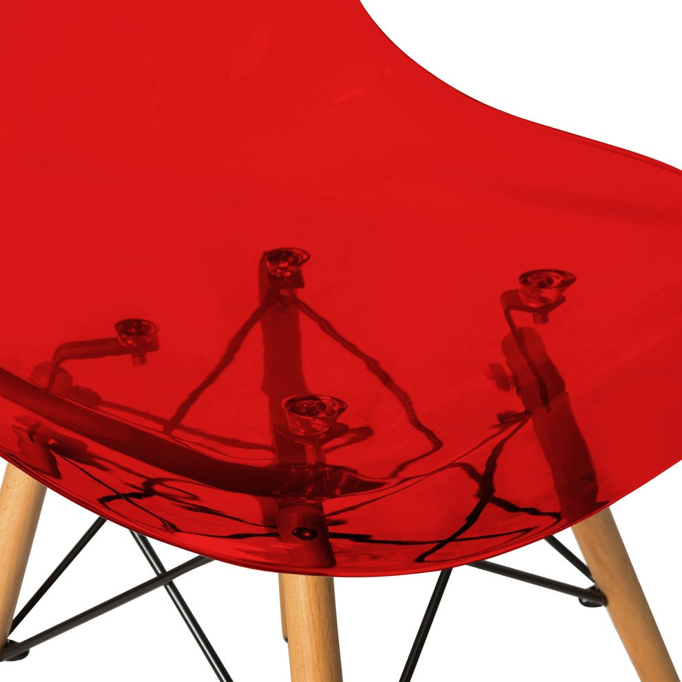 Dover Molded Dinin Side Chair, Wood Dowel Eiffel Base, Set of 2, Transparent Red