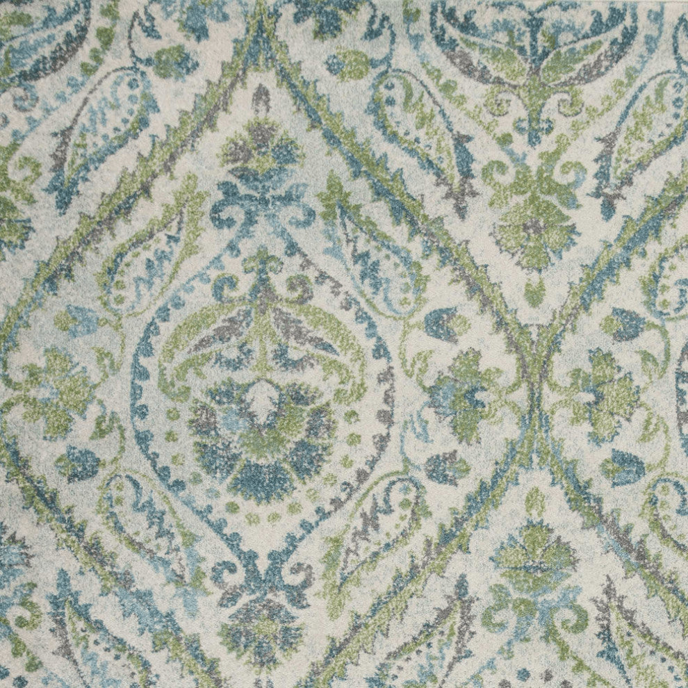 3' X 5' Green And Ivory Ogee Area Rug