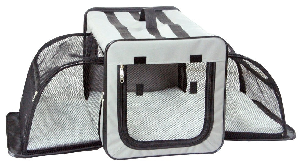 Dual-Expandable Wire Folding Lightweight Collapsible Pet Crate, Gray, X-Small