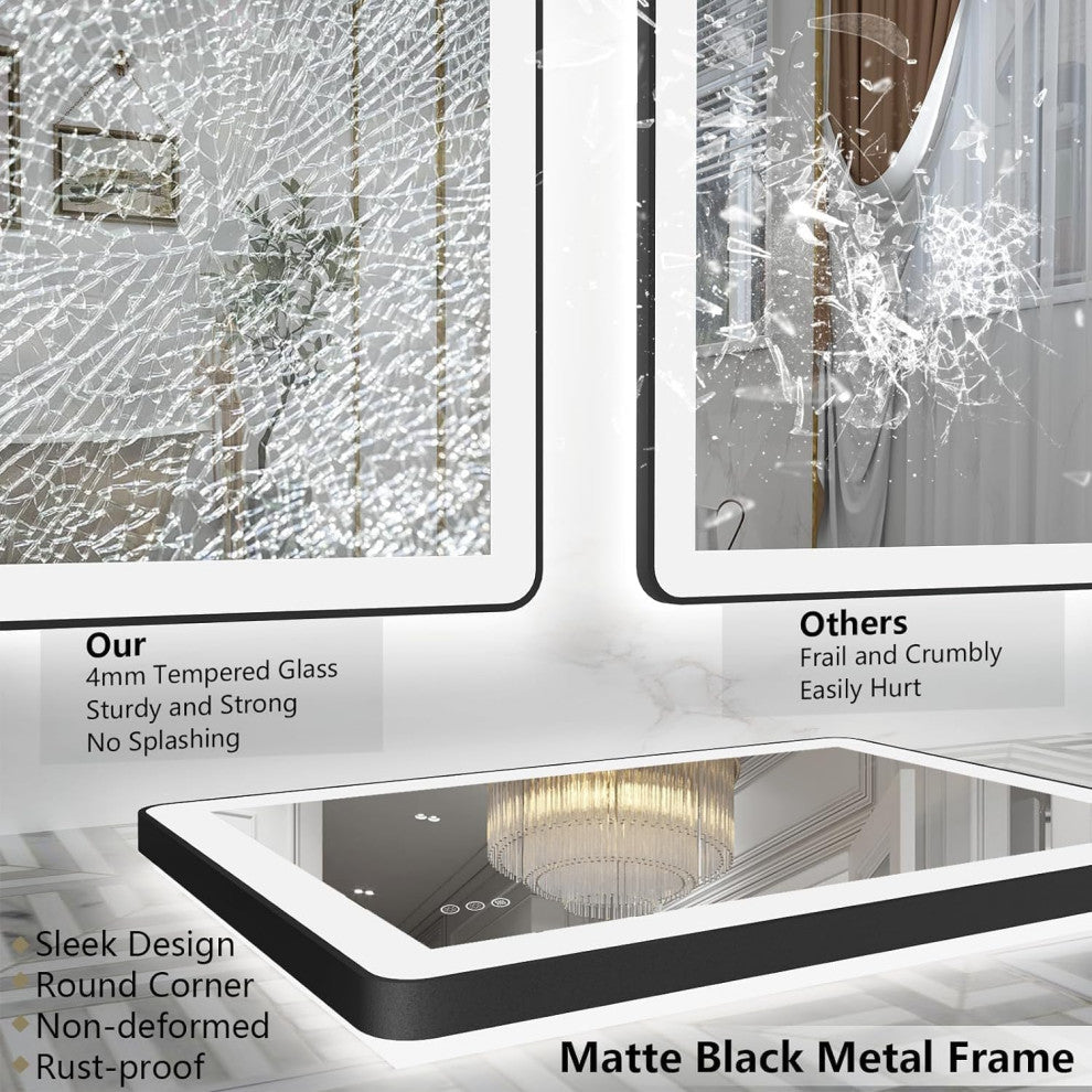 Dyconn Faucet M22 Black Frame Wall Mounted LED Bathroom Vanity Mirror, 3636