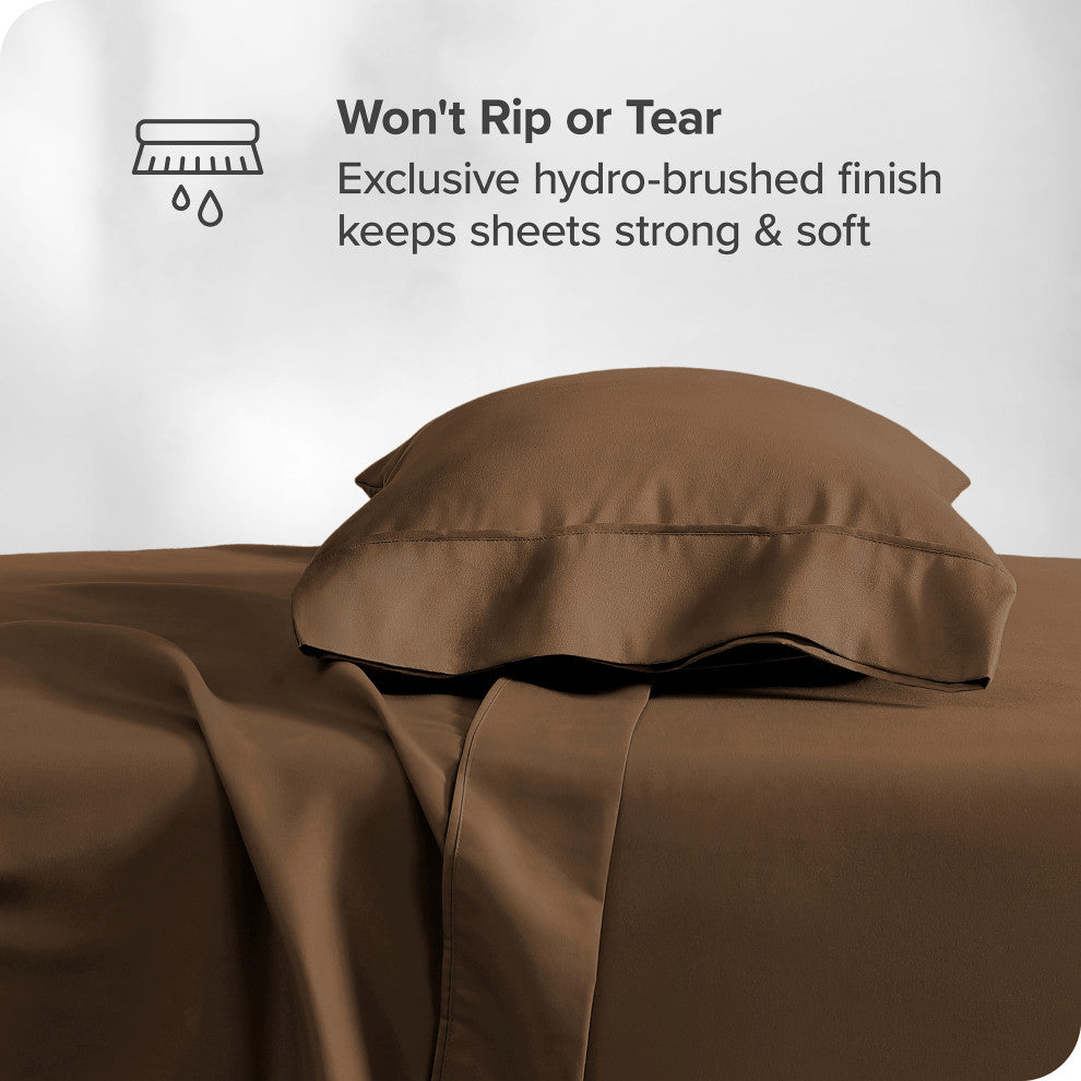 Bare Home Twin XL 1800 Microfiber Sheet Set, Cocoa