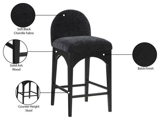 Waldorf Chenille Upholstered Stool, Black, Chenille, Natural Finish, Black, Chenille Fabric, Black Finish