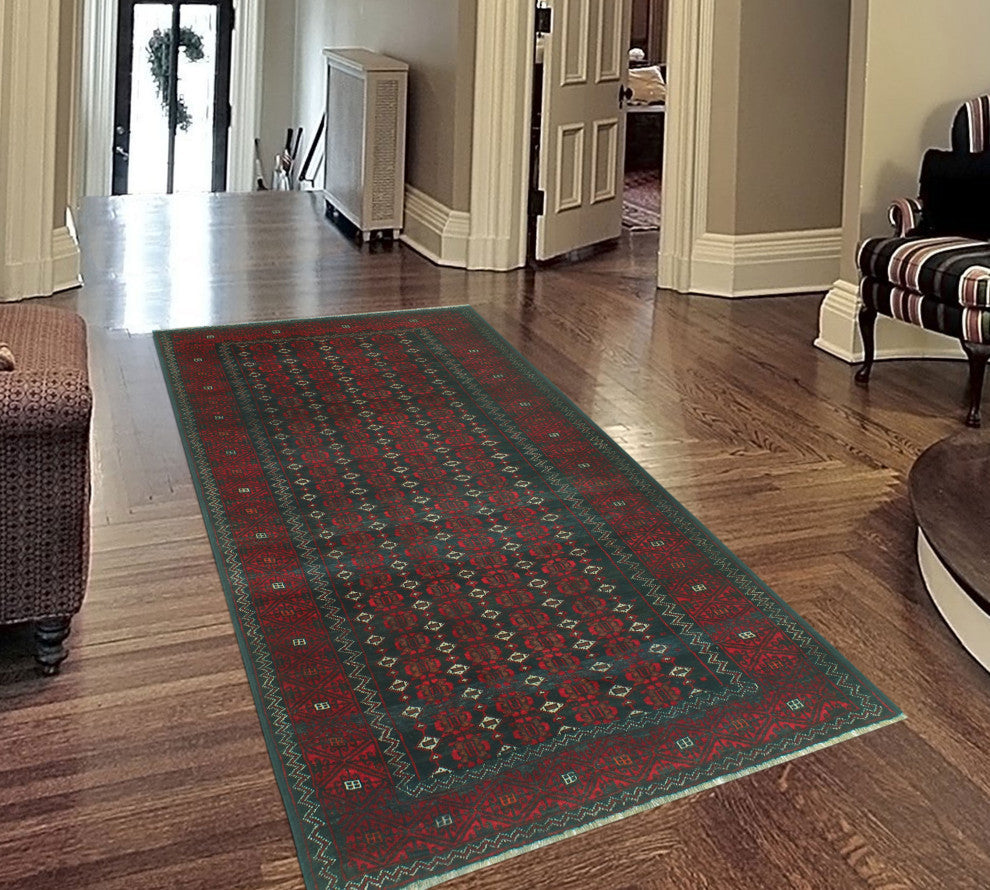 Vintage Distressed Houston Red/Green Runner, 3'9x7'8