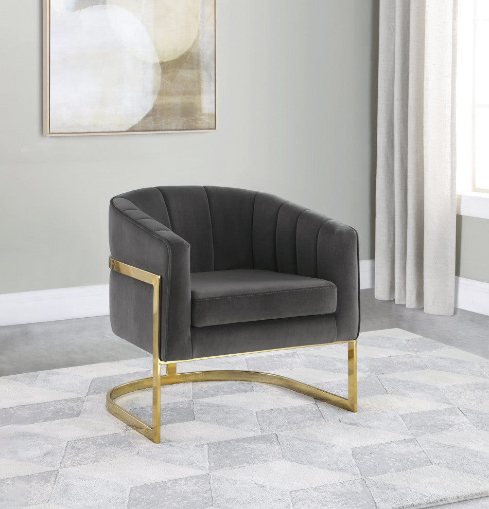 Accent Chair With Metal Frame, Dark Gray And Gold