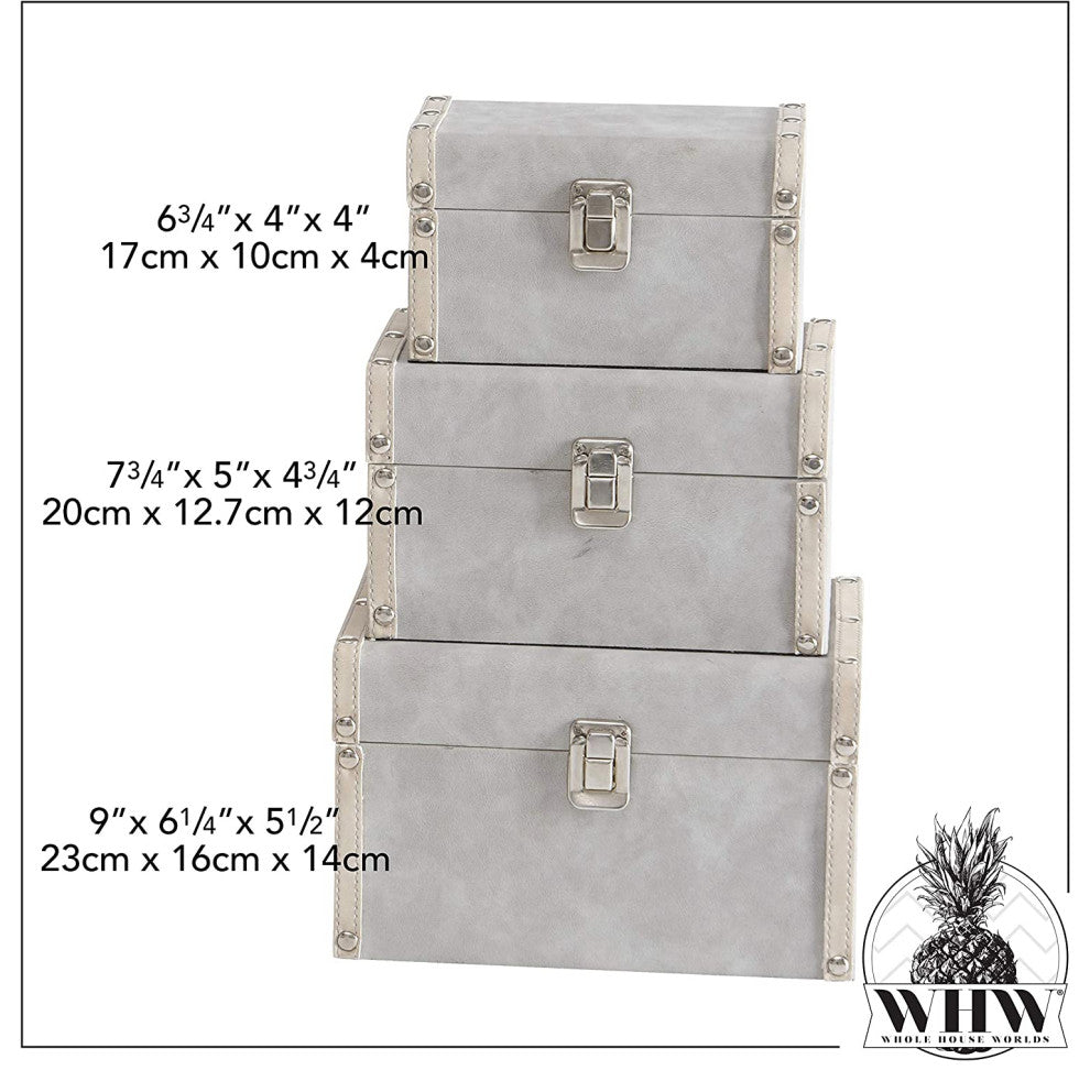 3 Piece Studded Grey Decorative Box Set