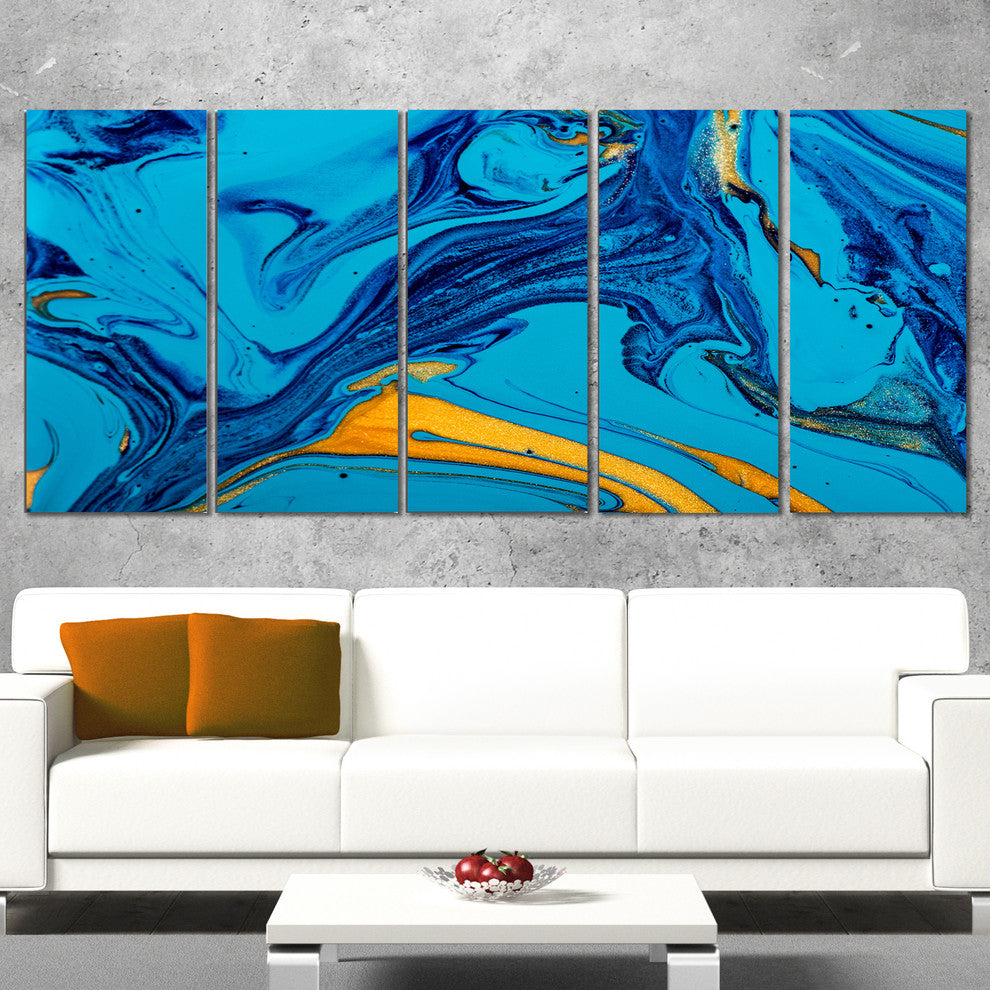"Soft Blue Abstract Acrylic Paint Mix" Canvas Print, 5 Panels