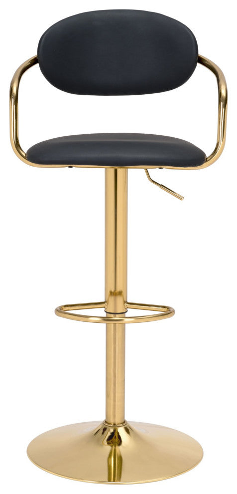 Bar Stool Chair Barstool, Faux Vinyl Leather, Steel, Black, Gold, Cafe Bistro