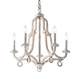 5-Light Distressed Antique White Farmhouse Chandelier Glam