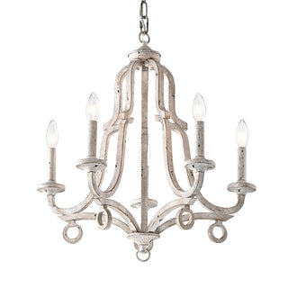 5-Light Distressed Antique White Farmhouse Chandelier Glam