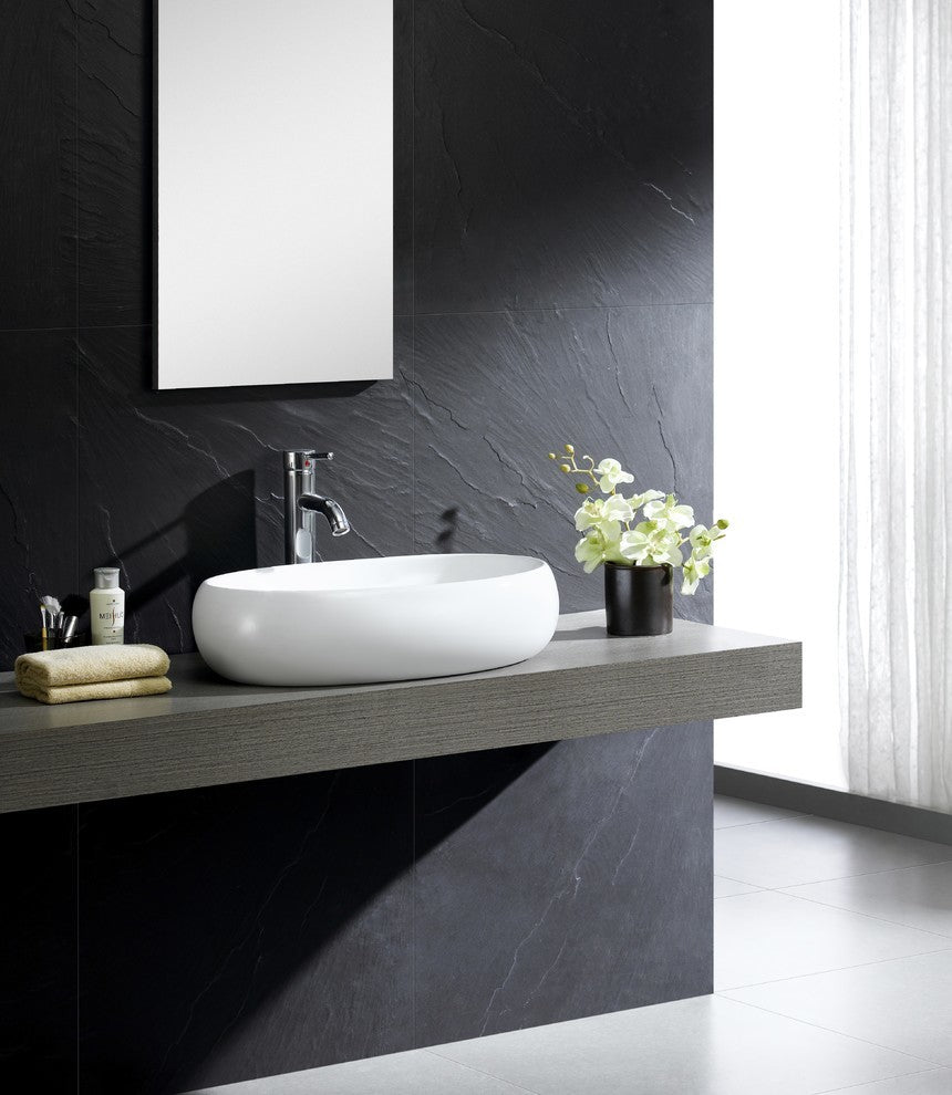 Fine Fixtures White Vitreous China Bulging Oval Vessel Sink