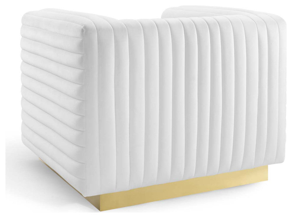 Tufted Armchair Accent Chair, Velvet, White, Modern, Living Lounge Hospitality