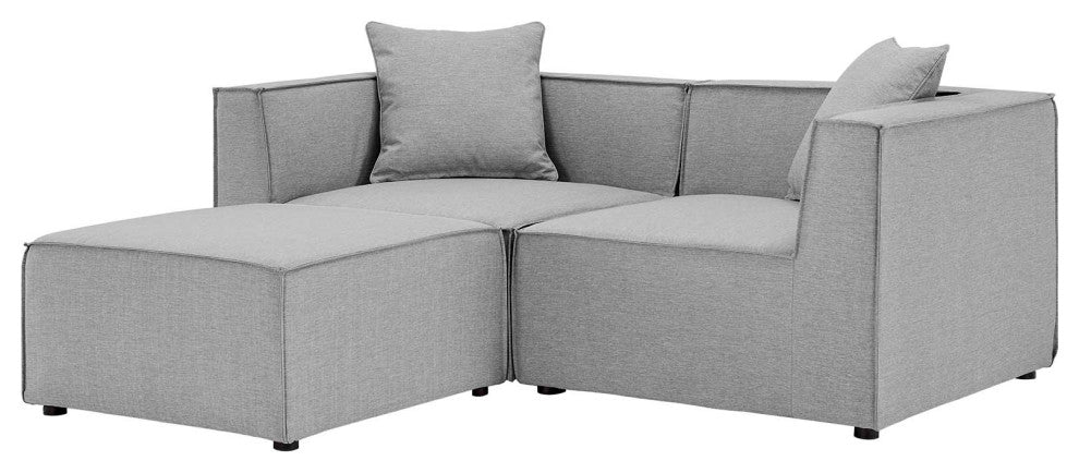 Lounge Loveseat Chaise Sofa, Fabric, Gray, Modern, Outdoor Patio Bistro
