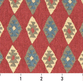 Red, Blue and Beige, Diamond Southwest Style Upholstery Fabric By The Yard