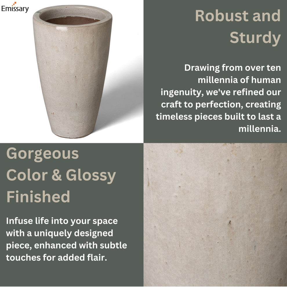 21" Tall Round Pot, Distressed White Glaze