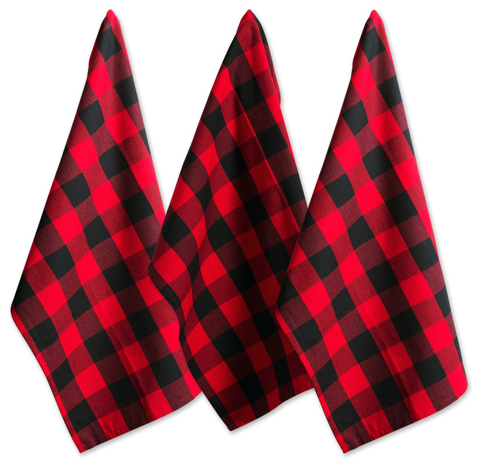 DII Red Buffalo Check Dishtowel, Set of 3