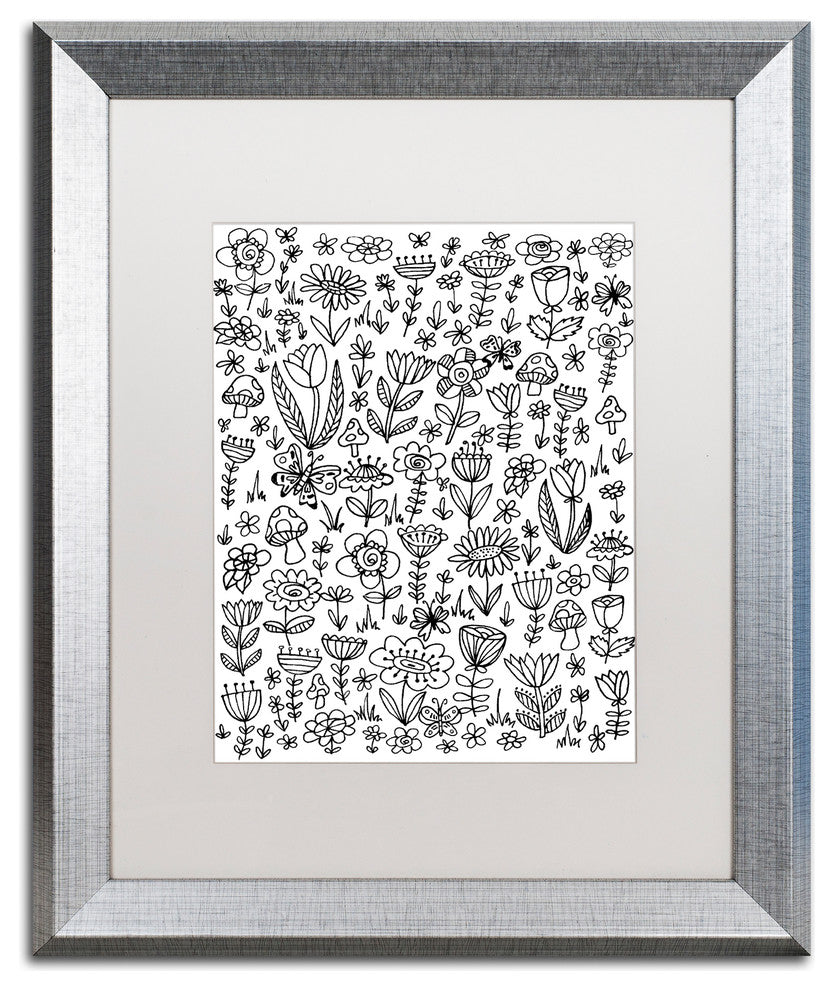 Elizabeth Caldwell 'Small Flowers' Art, Silver Frame, White Mat, 16x20