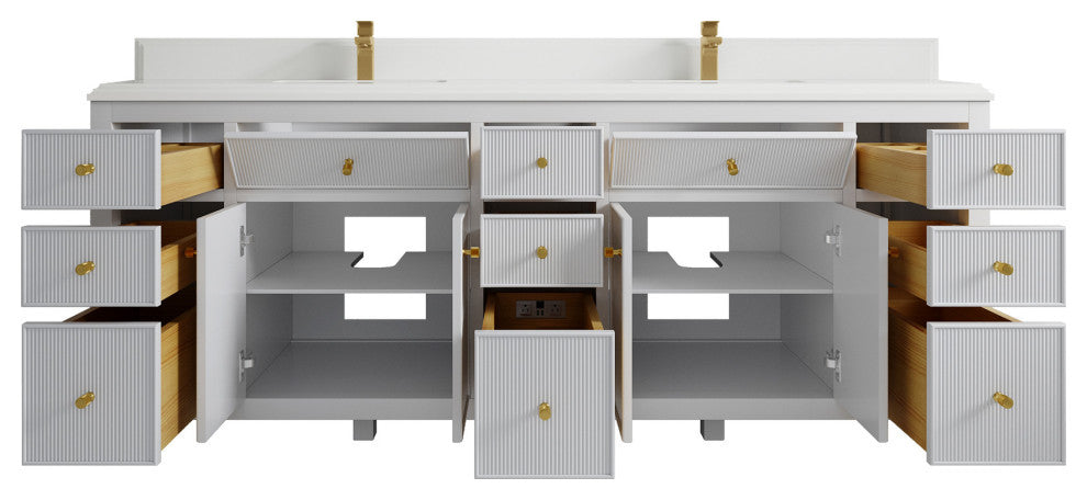 Sonoma 84 Double Sink Reeded Bath Vanity in White 1.5" White Quartz