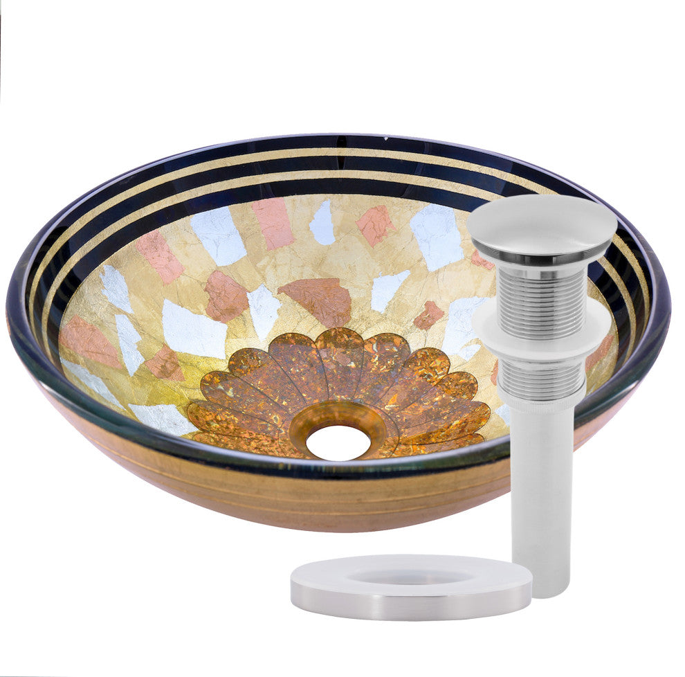 Celebrazione Glass Vessel Sink and Drain, Brushed Nickel