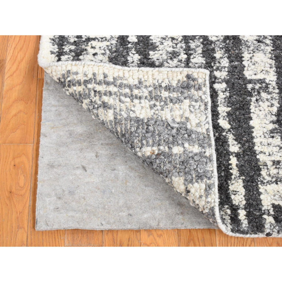 Olive Black, Modern Vertical Broken Wool Hand Knotted Oriental Rug, 3'x3'