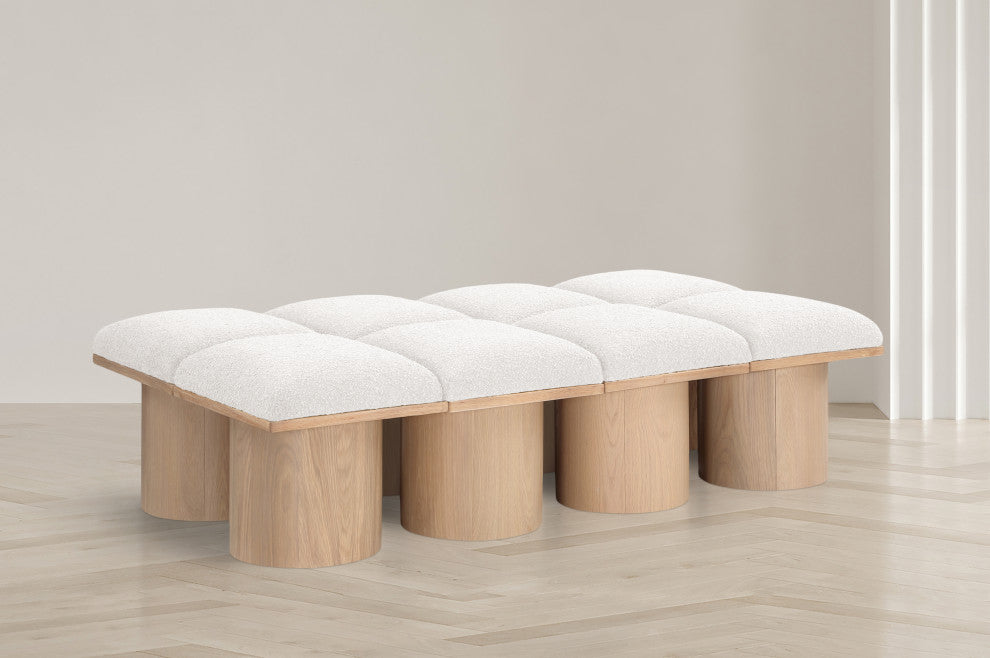 Pavilion Boucle Fabric Upholstered 8-Piece Modular Bench, Cream, Natural Finish