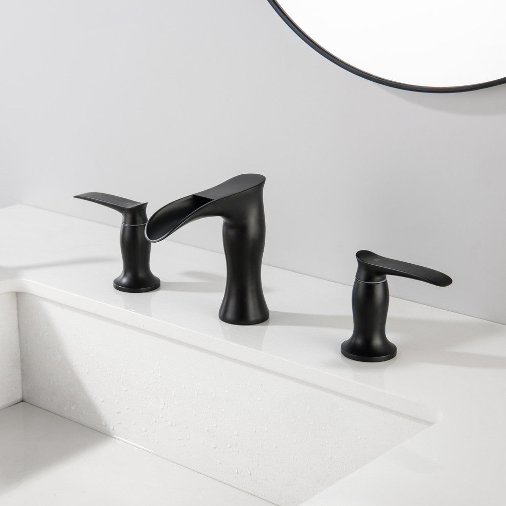 Deck Mounted Widespread Dual Handles Bathroom Faucet