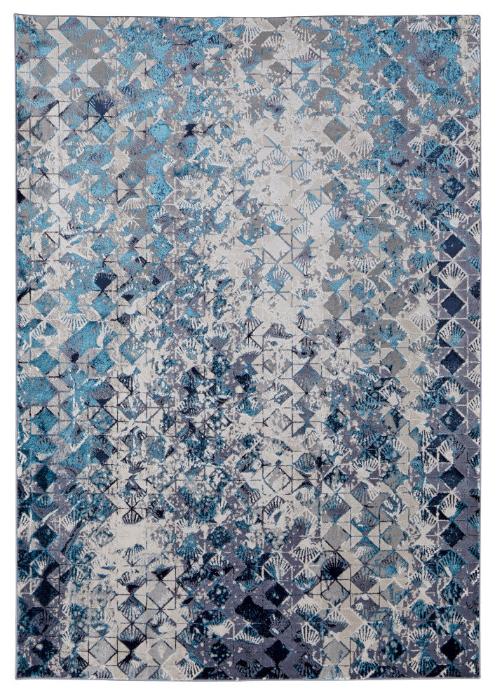 Weave & Wander Armada Art Nouveau Blue/Navy Blue Rug, 10'x13'2"